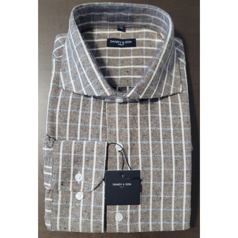 Dandy & Son Mens Brown Flannel Plaid Long Sleeve Dress Shirt Size (42) 16.5 X 35